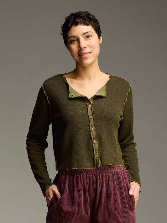 Cardi--Cropped, Button, Marled, Kelp OR Peacock (Cut Loose)