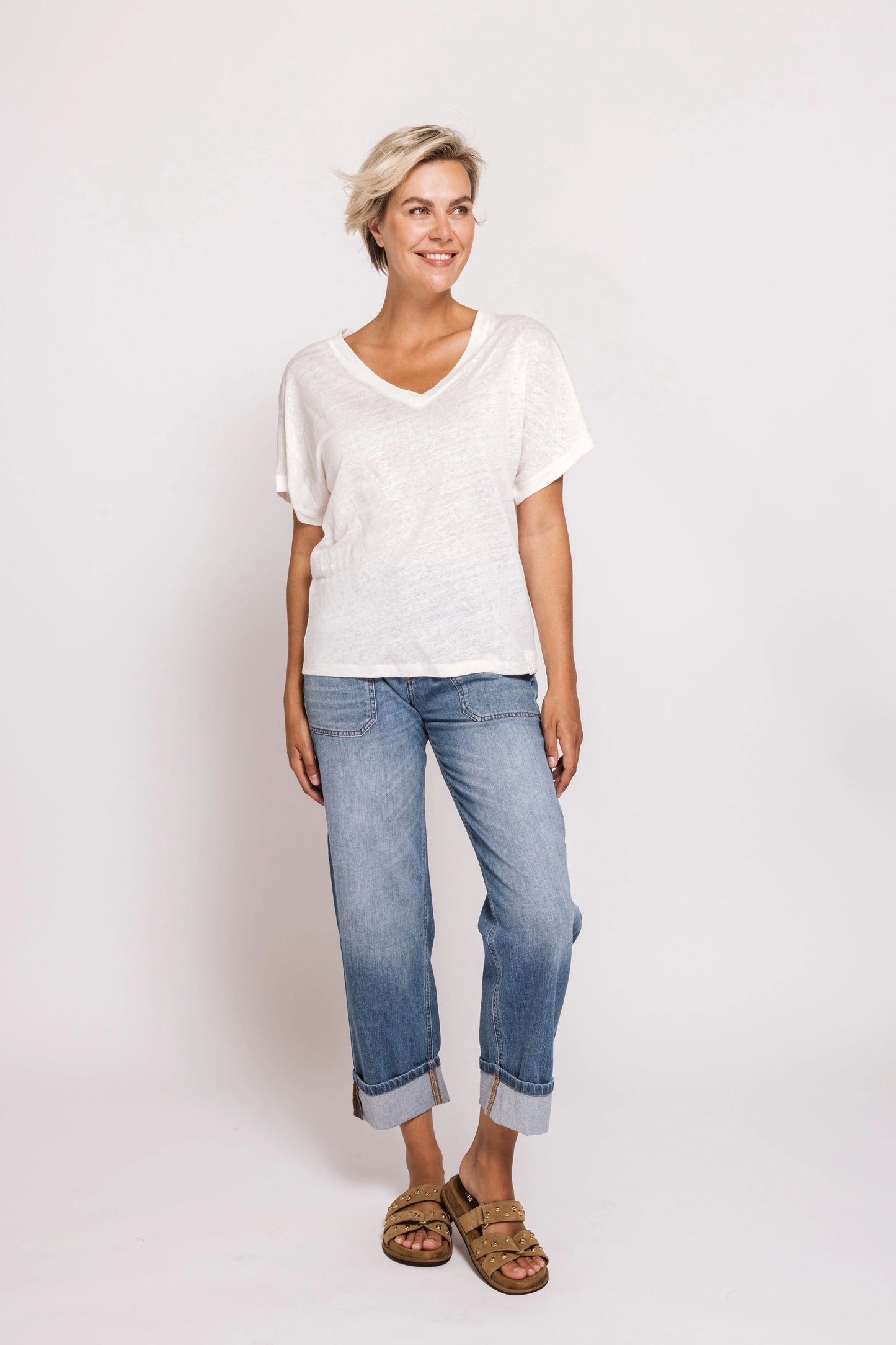 Jeans--"ZHKarli", Cuffed, Patch Pockets, Mid-Blue (Zhrill)