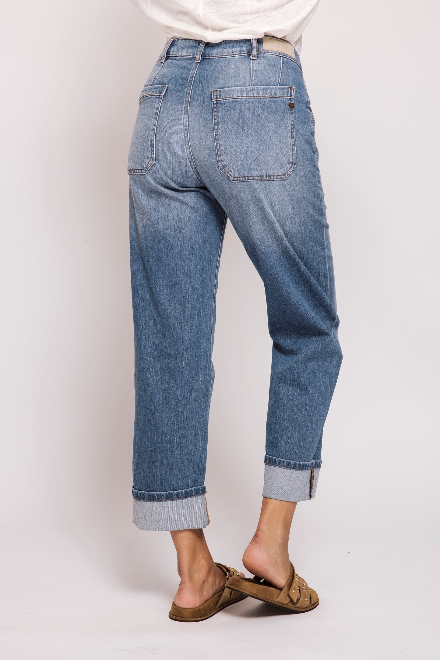Jeans--"ZHKarli", Cuffed, Patch Pockets, Mid-Blue (Zhrill)