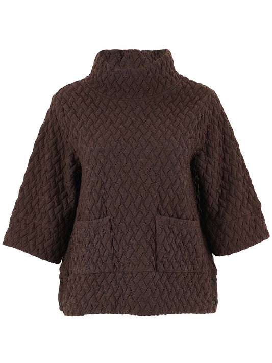 Pullover--Funnel neck, Knit, "Basketweave"--Brown (Dolcezza)