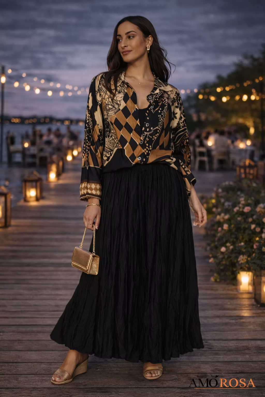 Skirt--Long, Crinkle, Black (Amorosa)