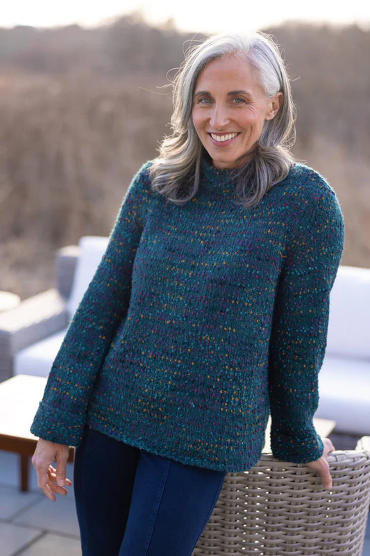 Sweater--"Confetti", Funnel Neck, Navy OR Juniper (Habitat)