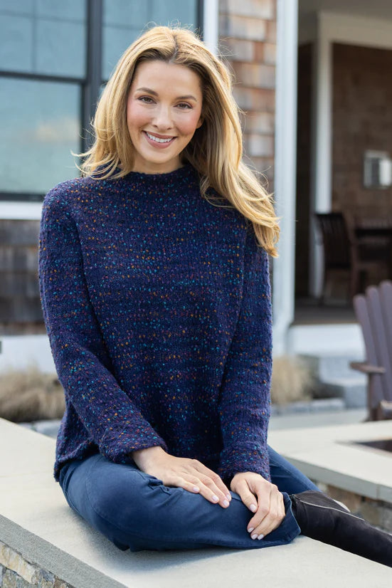 Sweater--"Confetti", Funnel Neck, Navy OR Juniper (Habitat)