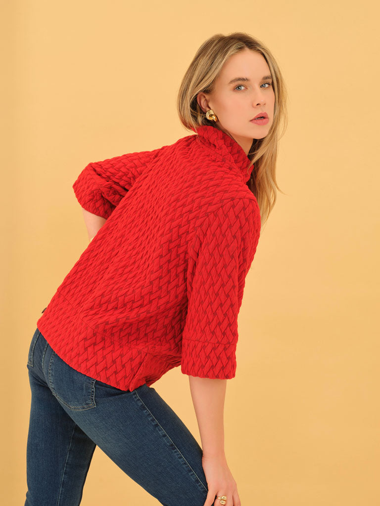 Pullover--Funnel neck, Knit, "Basketweave"--Brown (Dolcezza)