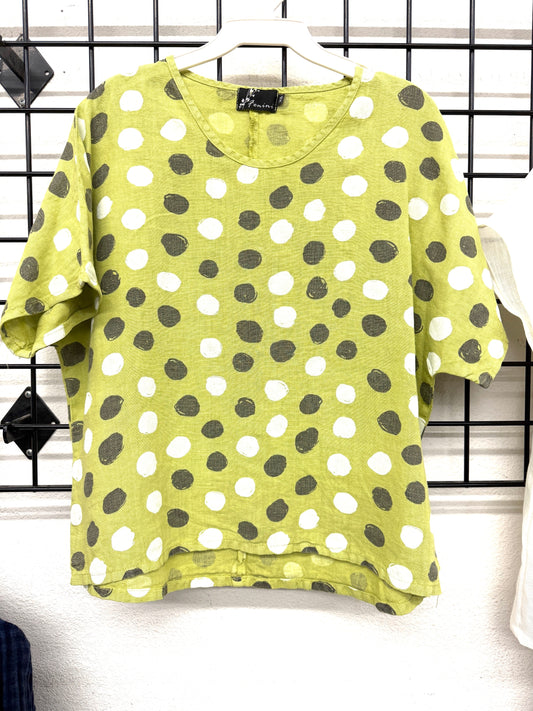 Top--Polka Dot, Linen, Yellow Pea with Charcoal and Cream Dots(Fenini)