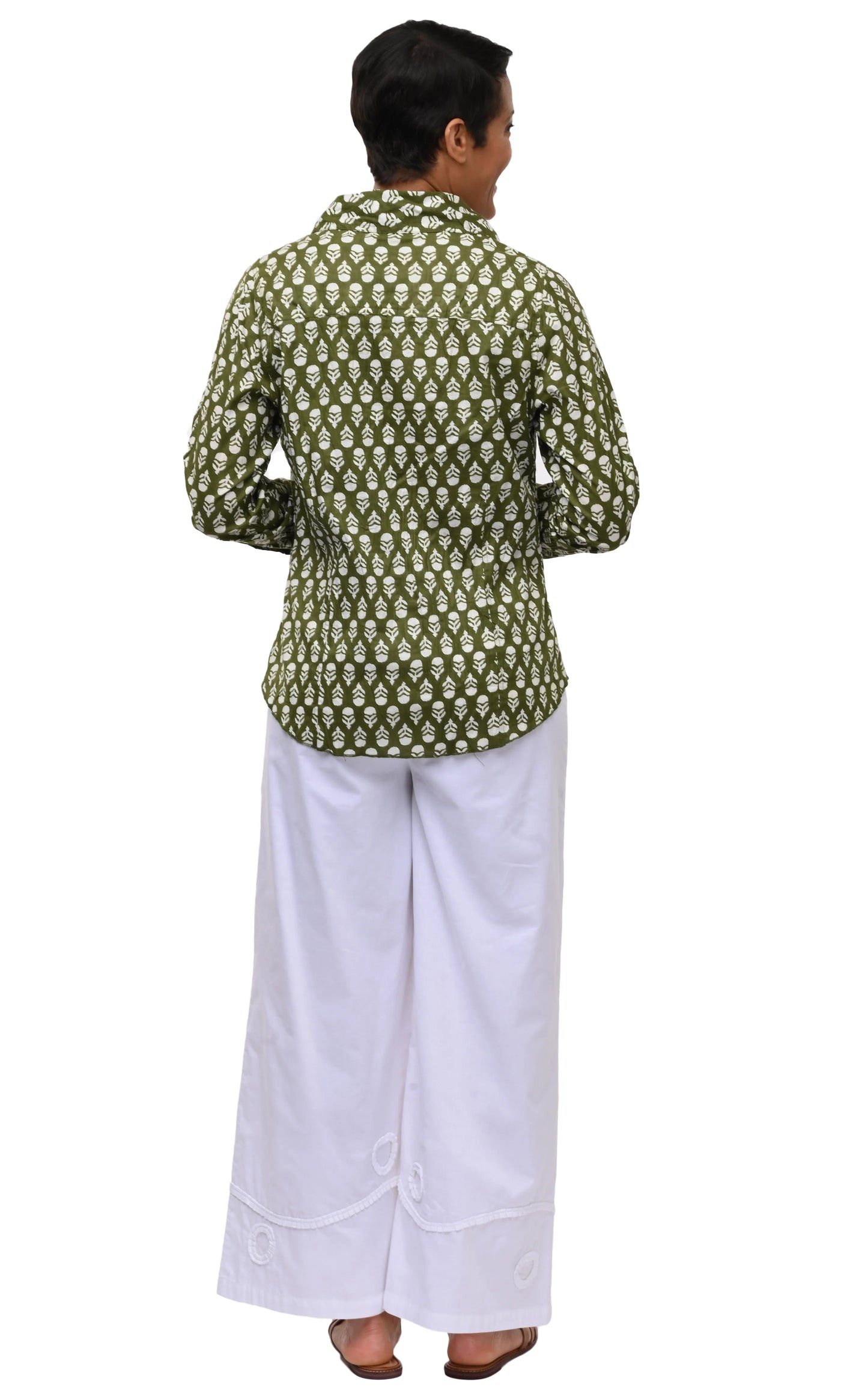 Shirt--"Gretchen", Long Sleeve, Cotton, Acorns--Green (Tulip)