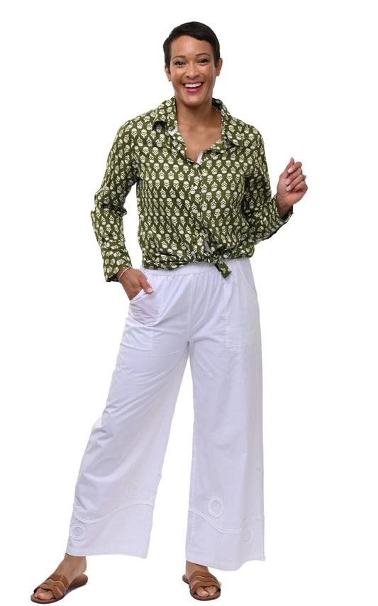 Shirt--"Gretchen", Long Sleeve, Cotton, Acorns--Green (Tulip)