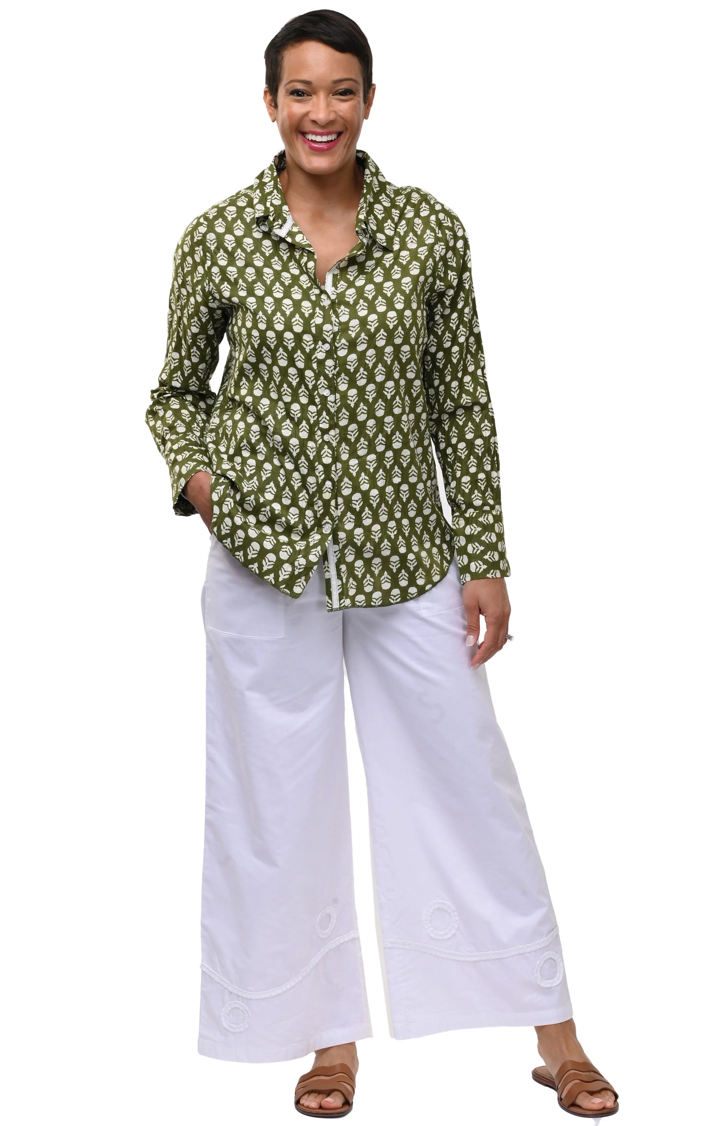 Shirt--"Gretchen", Long Sleeve, Cotton, Acorns--Green (Tulip)