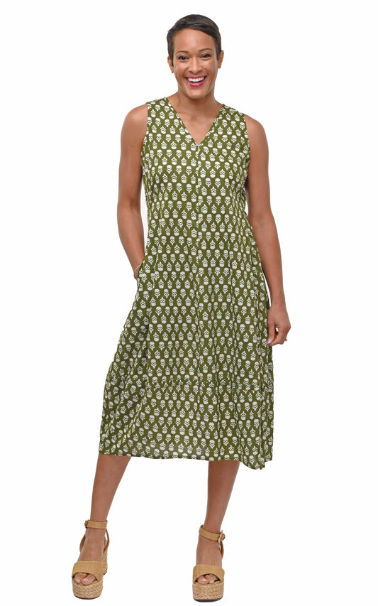 Dress--"Patton", Sleeveless, Cotton, Acorn--Green (Tulip)