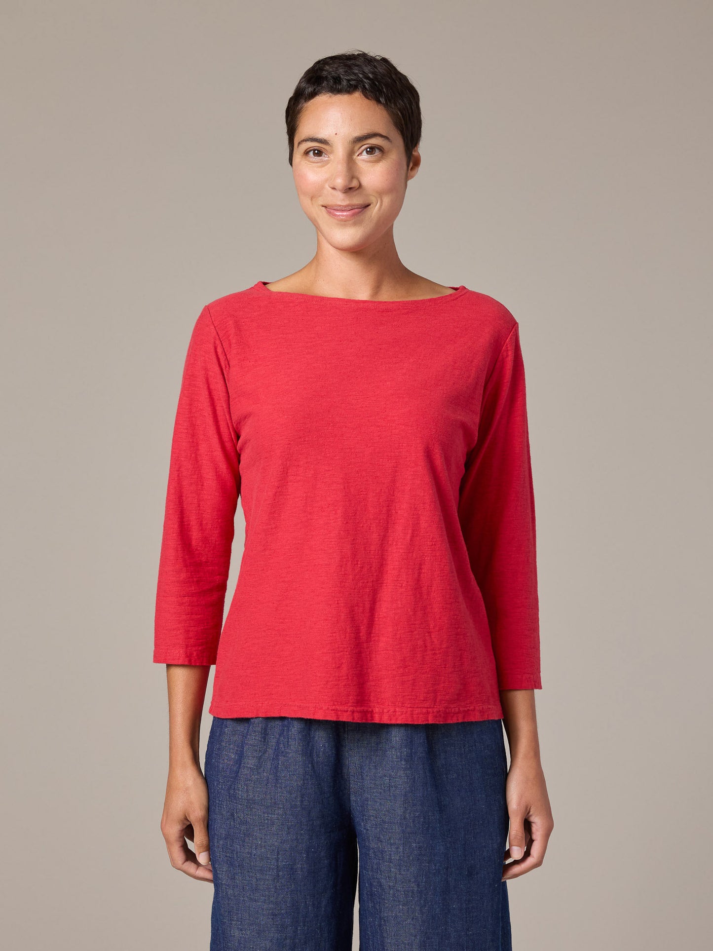 Top--Boatneck, 3/4-Sleeve, Cotton, Cherry (Cut Loose)
