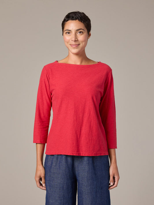 Top--Boatneck, 3/4-Sleeve, Cotton, Cherry (Cut Loose)