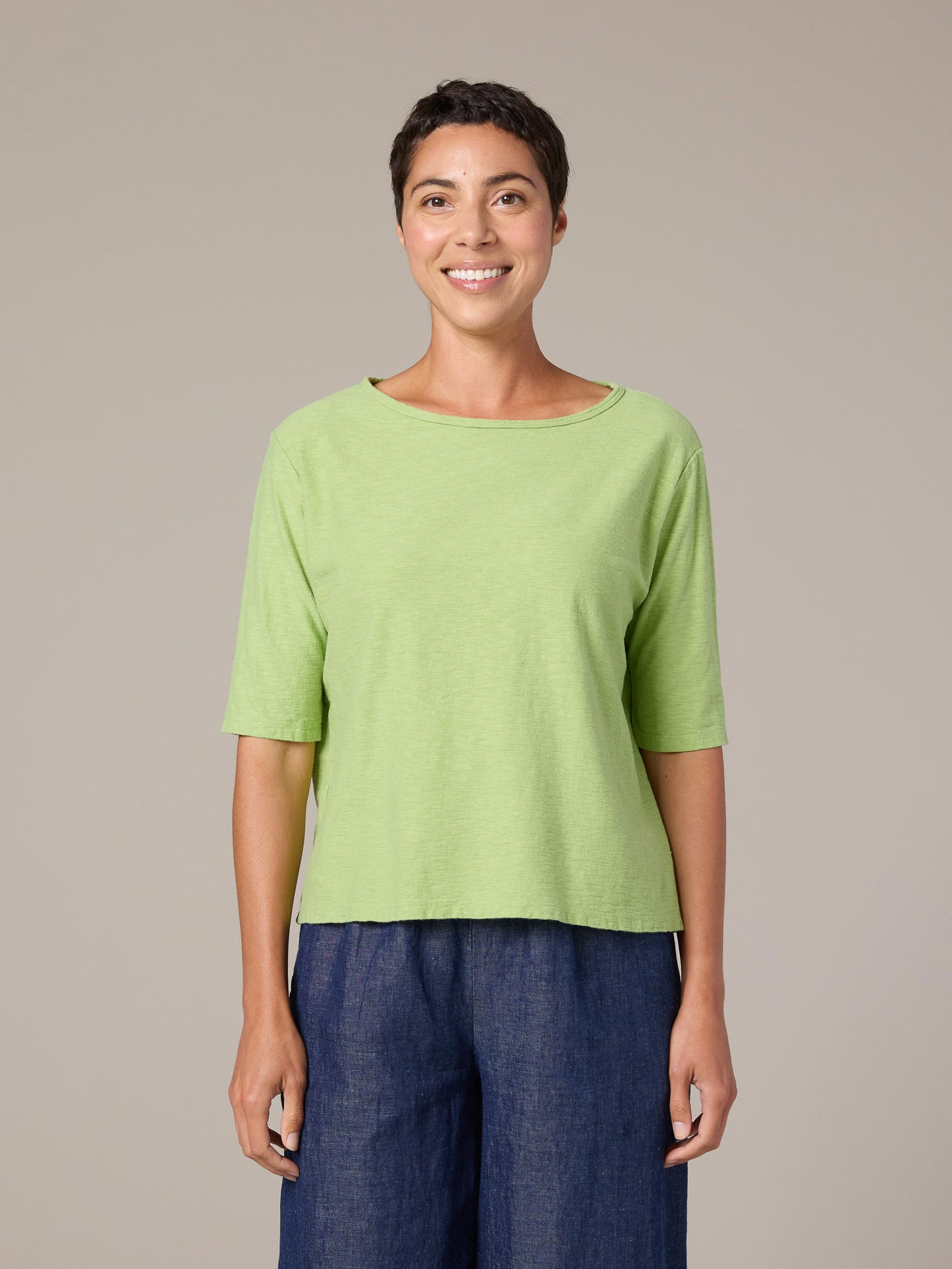 Top--Elbow-Length, PLAIN, Cotton-Linen, 3 Colors (Cut Loose)