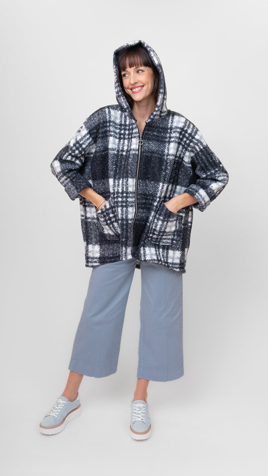 Coat--Zip front, High-Lo, Check--Black & White (Me & Gee)