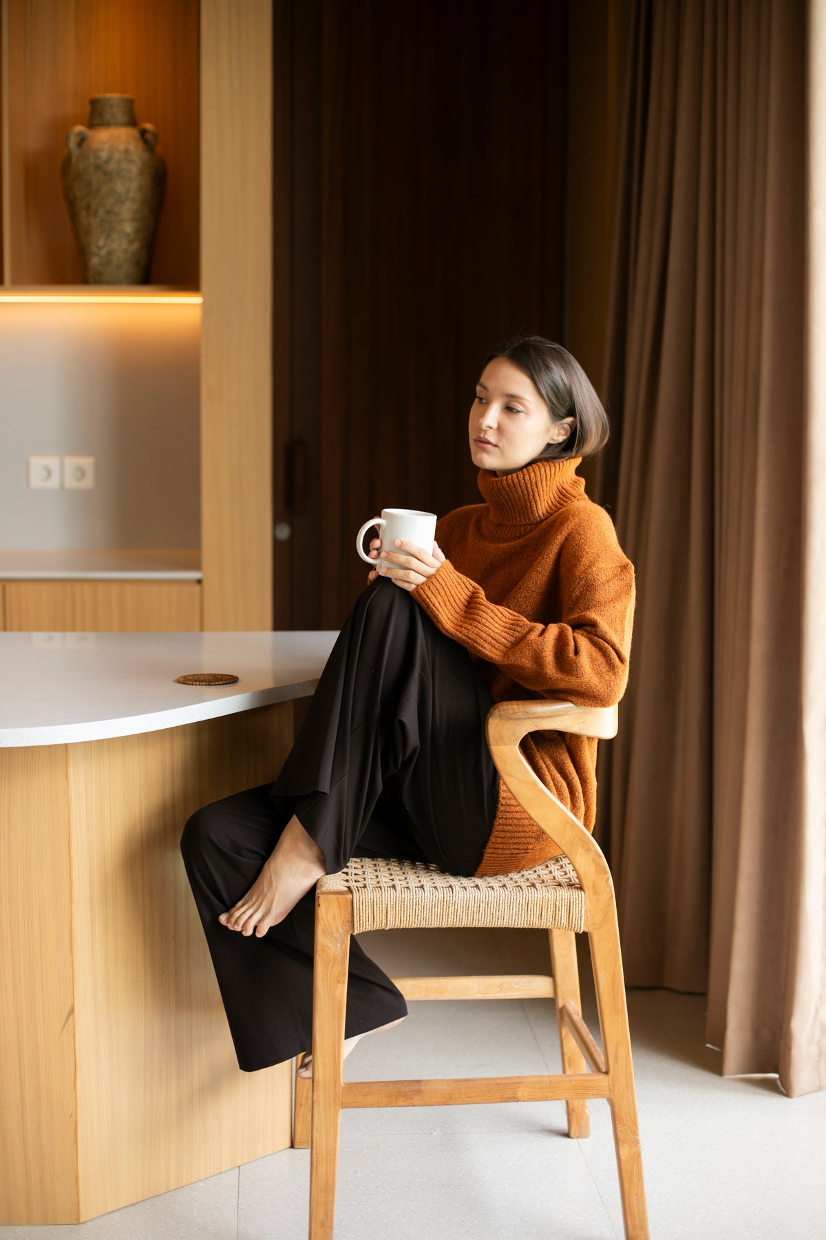 Sweater--"Dog Walker", Chunky Turtleneck, Recycled Yarns, Many Colors (Echo verde)