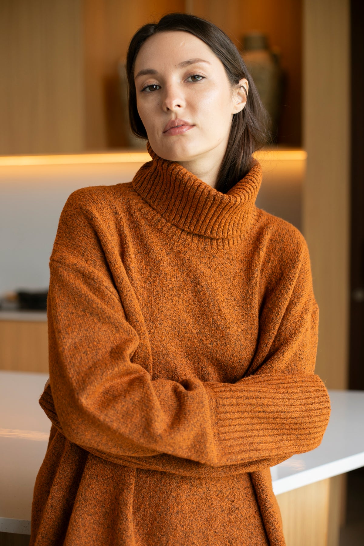 Sweater--"Dog Walker", Chunky Turtleneck, Recycled Yarns, Many Colors (Echo verde)