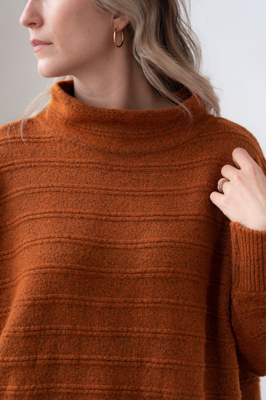 Sweater--"Tao", Tunic, Funnel Neck, Russett OR Azure (Echo Verde)