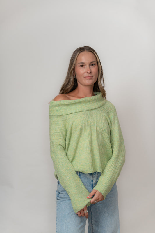Sweater--"Coco", Cowl, Ribbed, 4 Colors (Echo Verde)