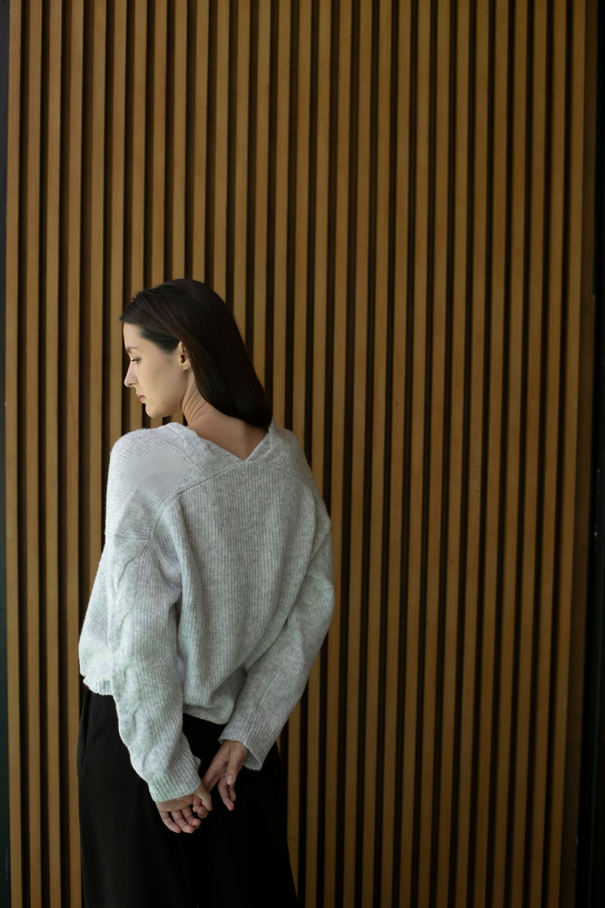 Sweater--"Grace", V Neck, Cable, Tea Rose OR Cloud (Echo Verde)