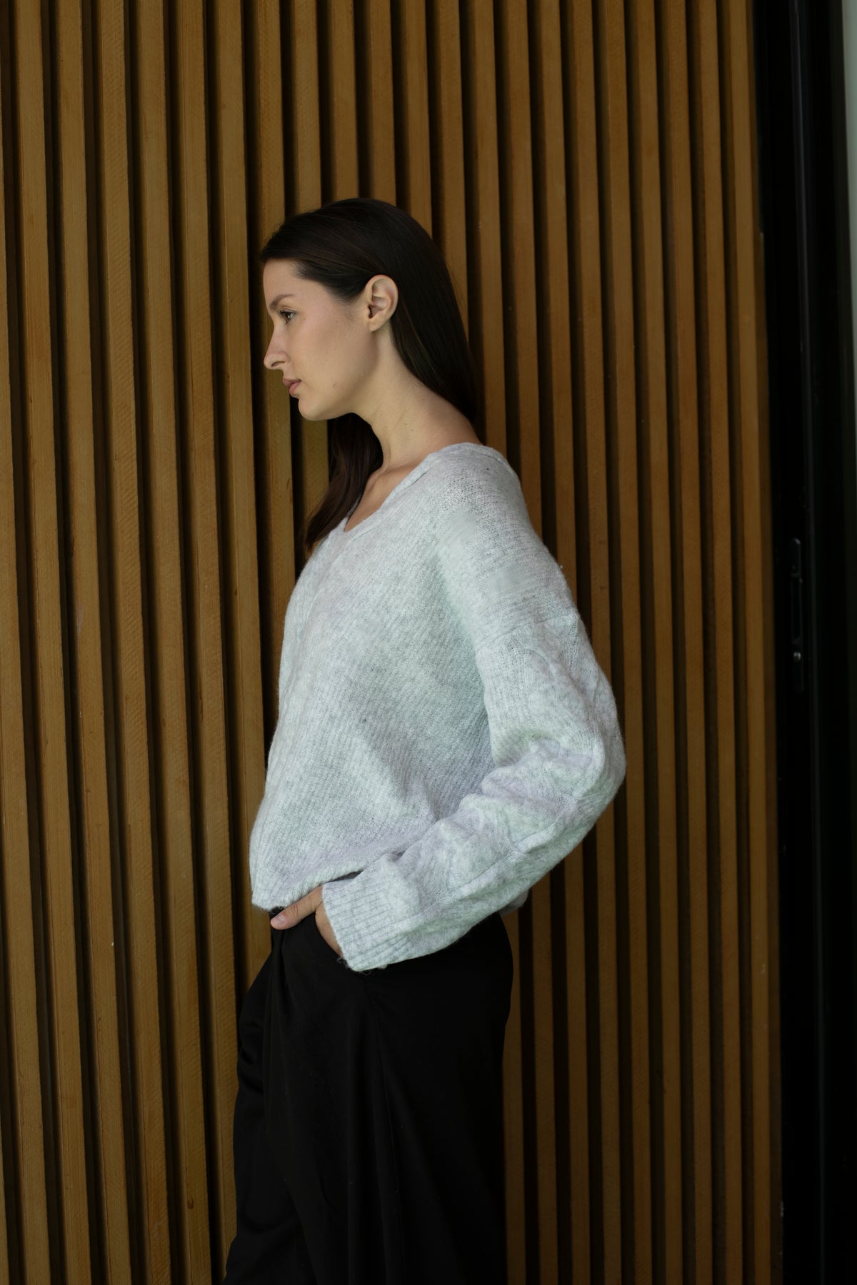 Sweater--"Grace", V Neck, Cable, Tea Rose OR Cloud (Echo Verde)