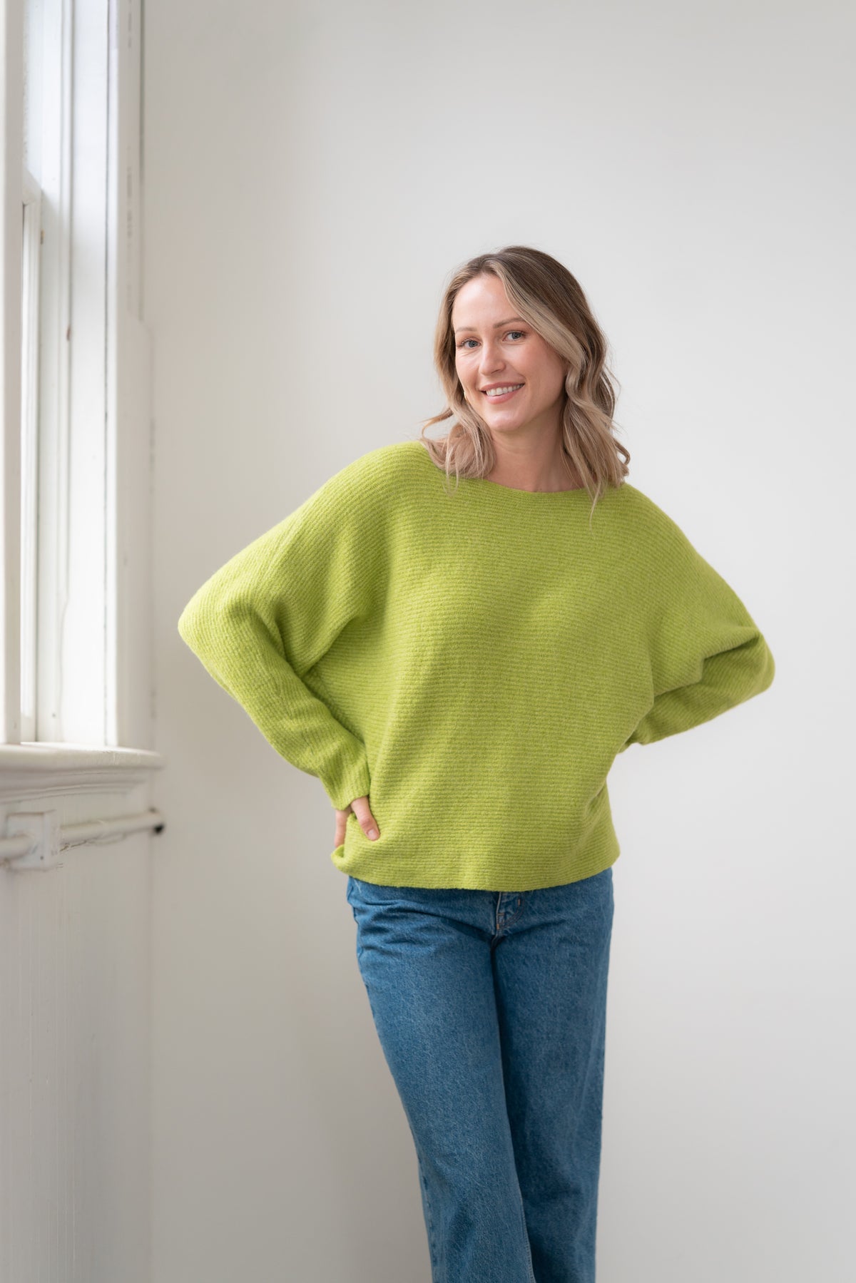 Sweater--"Eezee", Crew Neck, Dolman-Sleeve, 4 Colors (Echo Verde)