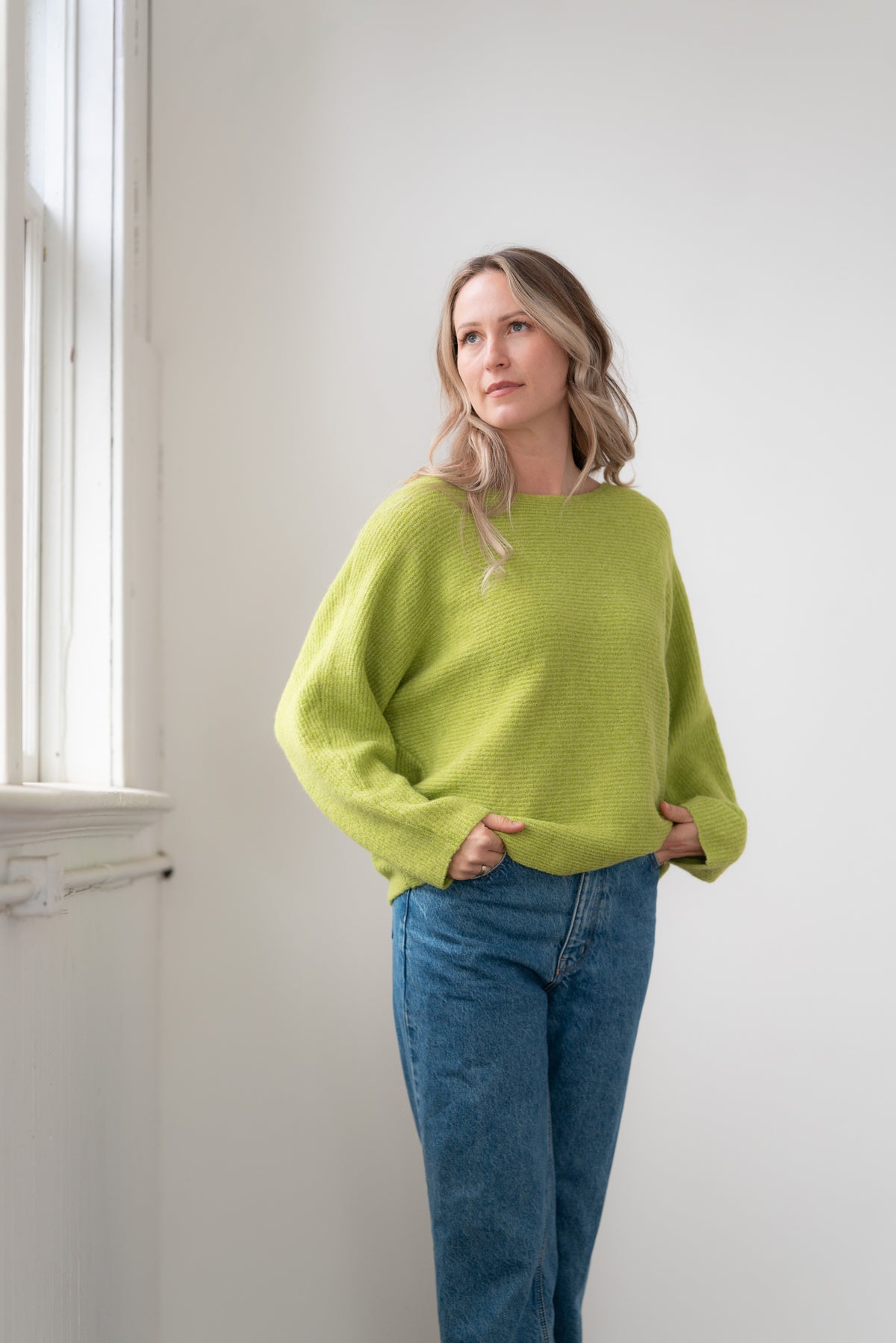 Sweater--"Eezee", Crew Neck, Dolman-Sleeve, 4 Colors (Echo Verde)