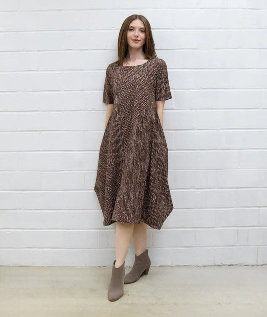 Dress--"Florence", Cotton-Blend, Cocoa Check (Niche)