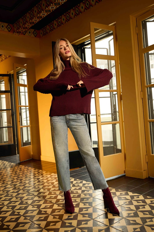 Sweater--"Hera", Mock Turtleneck, Raisin (Kut from the Kloth)