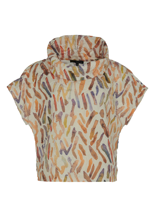 Top--"Suki", Cowl neck, Short Sleeve, Parachute material, Squiggles-Multi (Kozan)