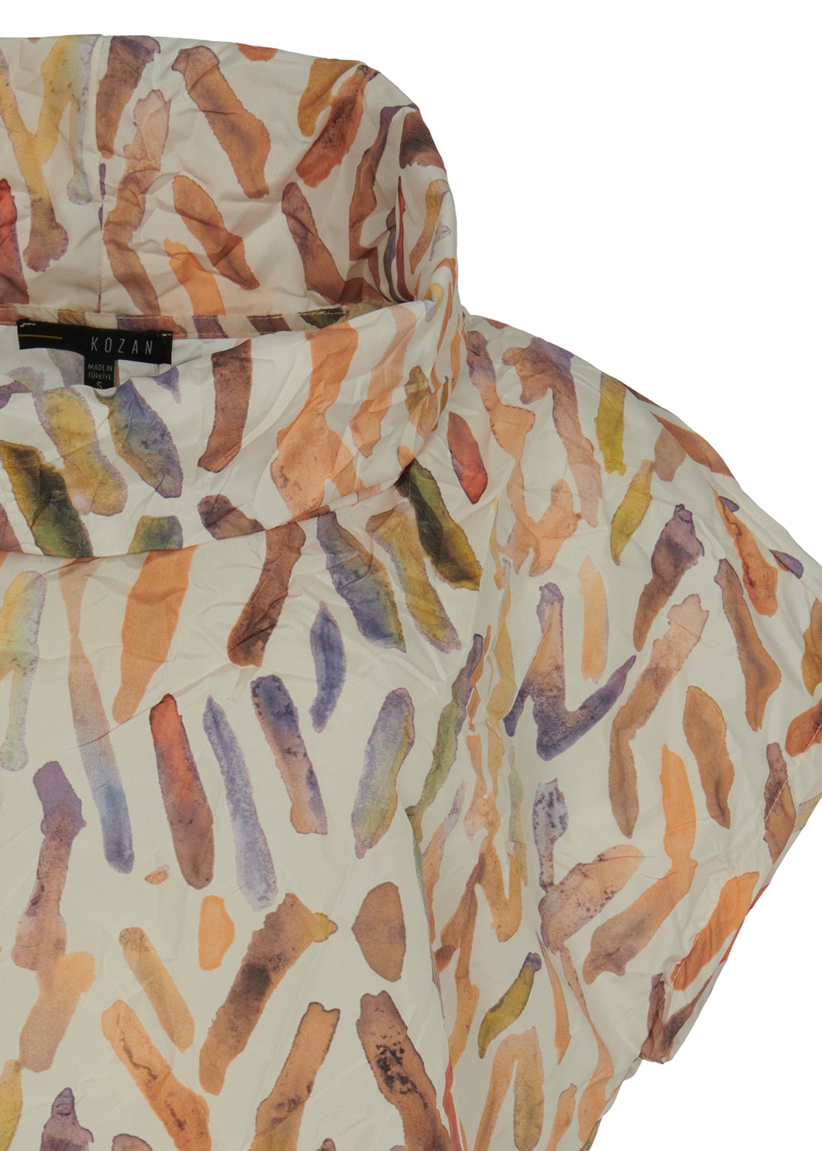 Top--"Suki", Cowl neck, Short Sleeve, Parachute material, Squiggles-Multi (Kozan)