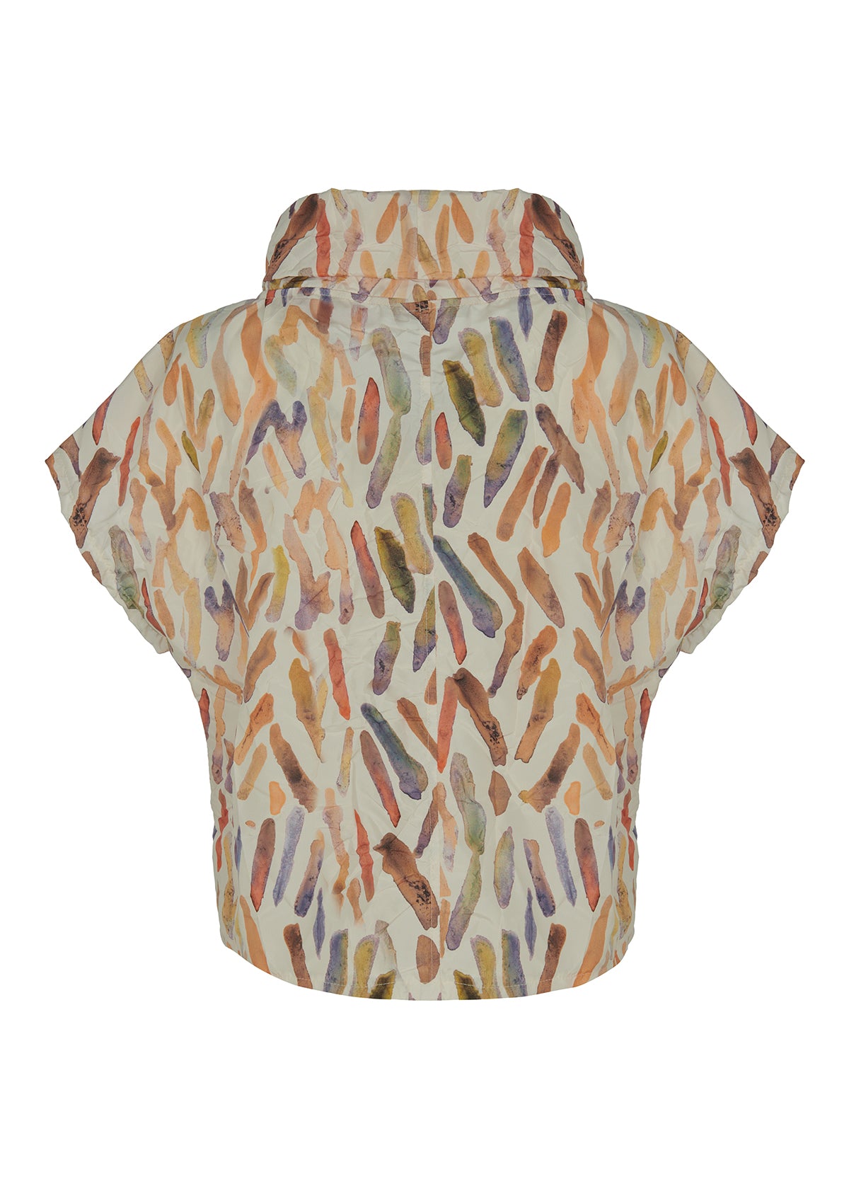 Top--"Suki", Cowl neck, Short Sleeve, Parachute material, Squiggles-Multi (Kozan)