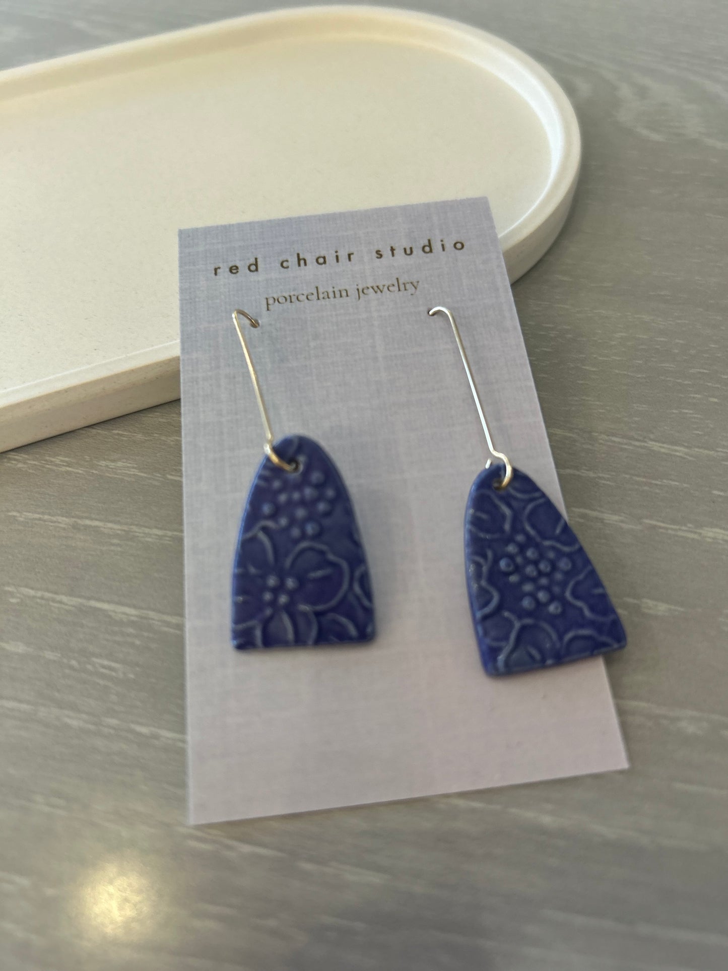 Earrings--Porcelain, Dangle--TALL, 4 Patterns (Red Chair Studio)