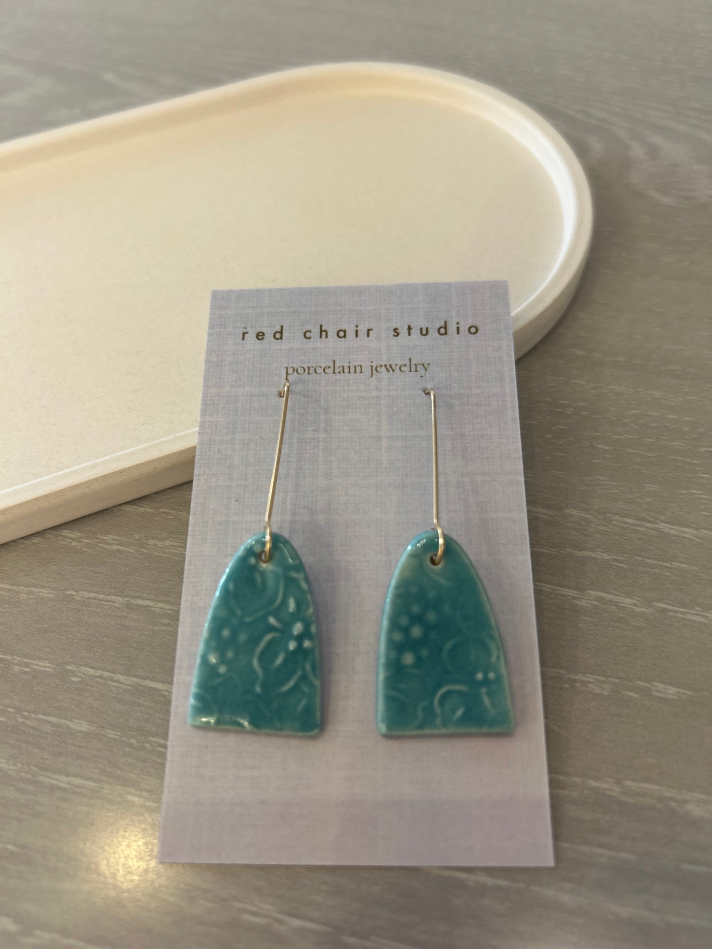 Earrings--Porcelain, Dangle--TALL, 4 Patterns (Red Chair Studio)