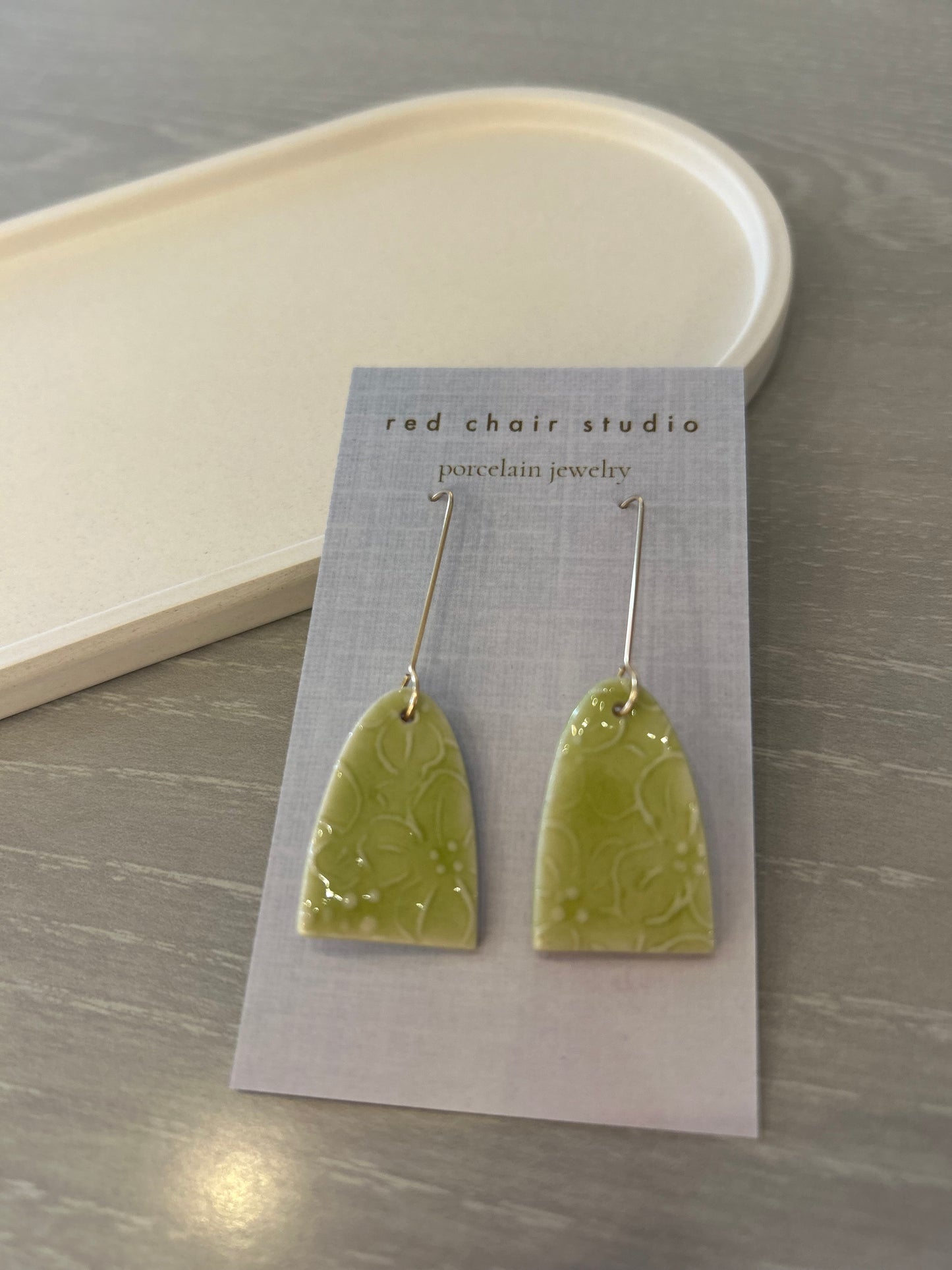 Earrings--Porcelain, Dangle--TALL, 4 Patterns (Red Chair Studio)