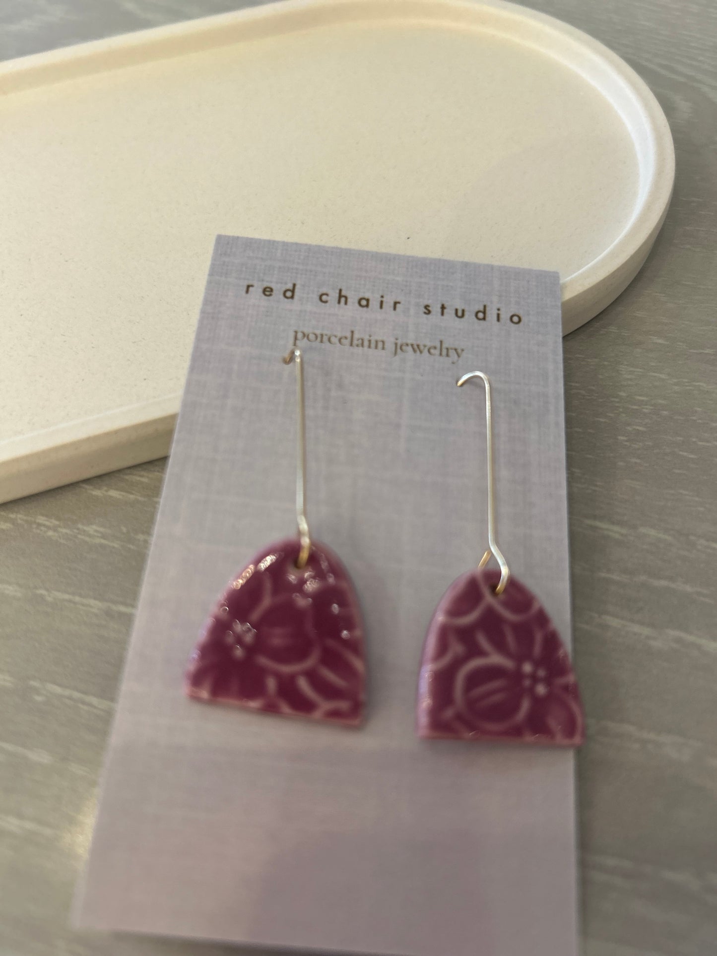 Earrings--Porcelain, Dangle--TALL, 4 Patterns (Red Chair Studio)