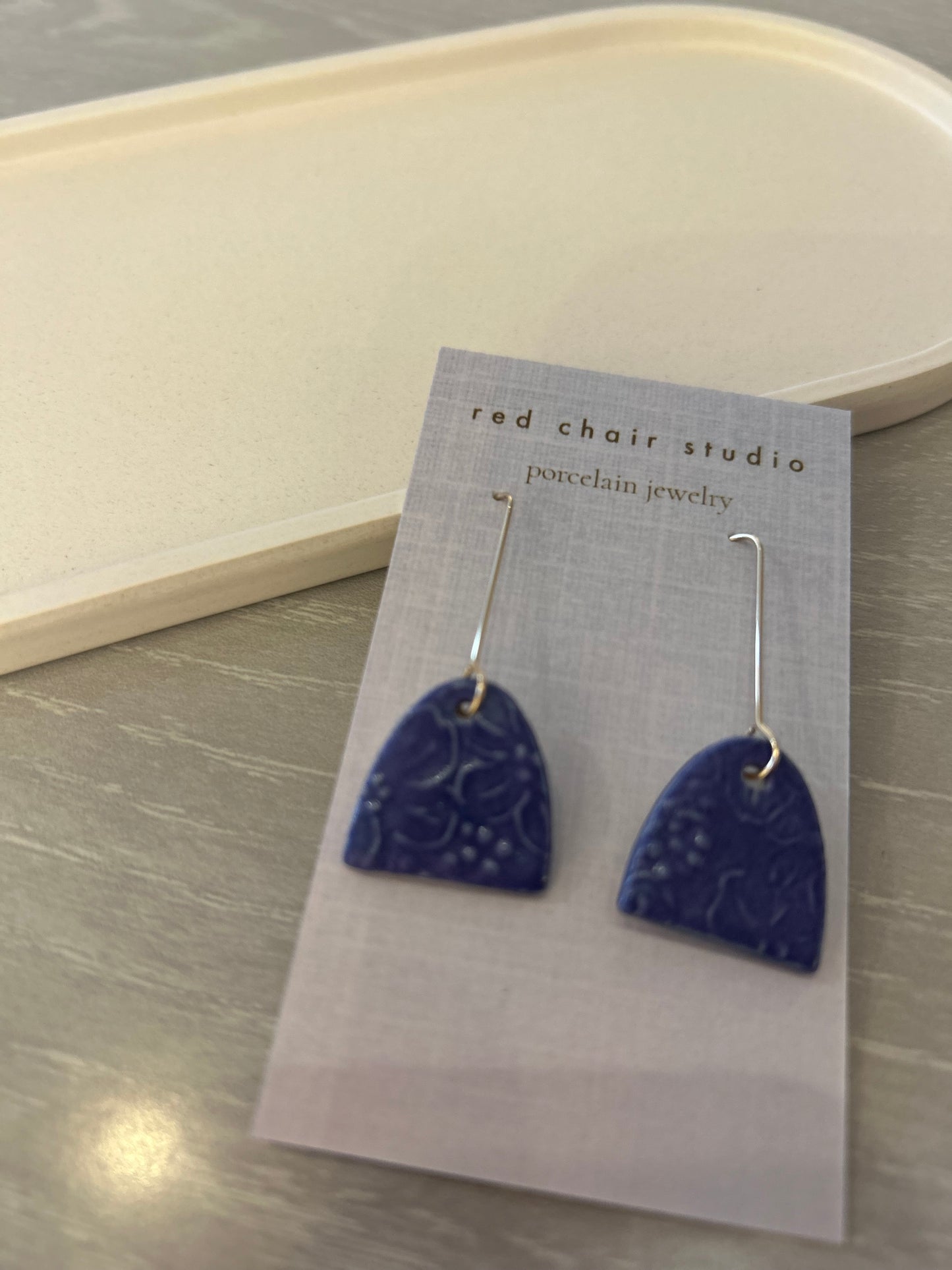 Earrings--Porcelain, Dangle--TALL, 4 Patterns (Red Chair Studio)