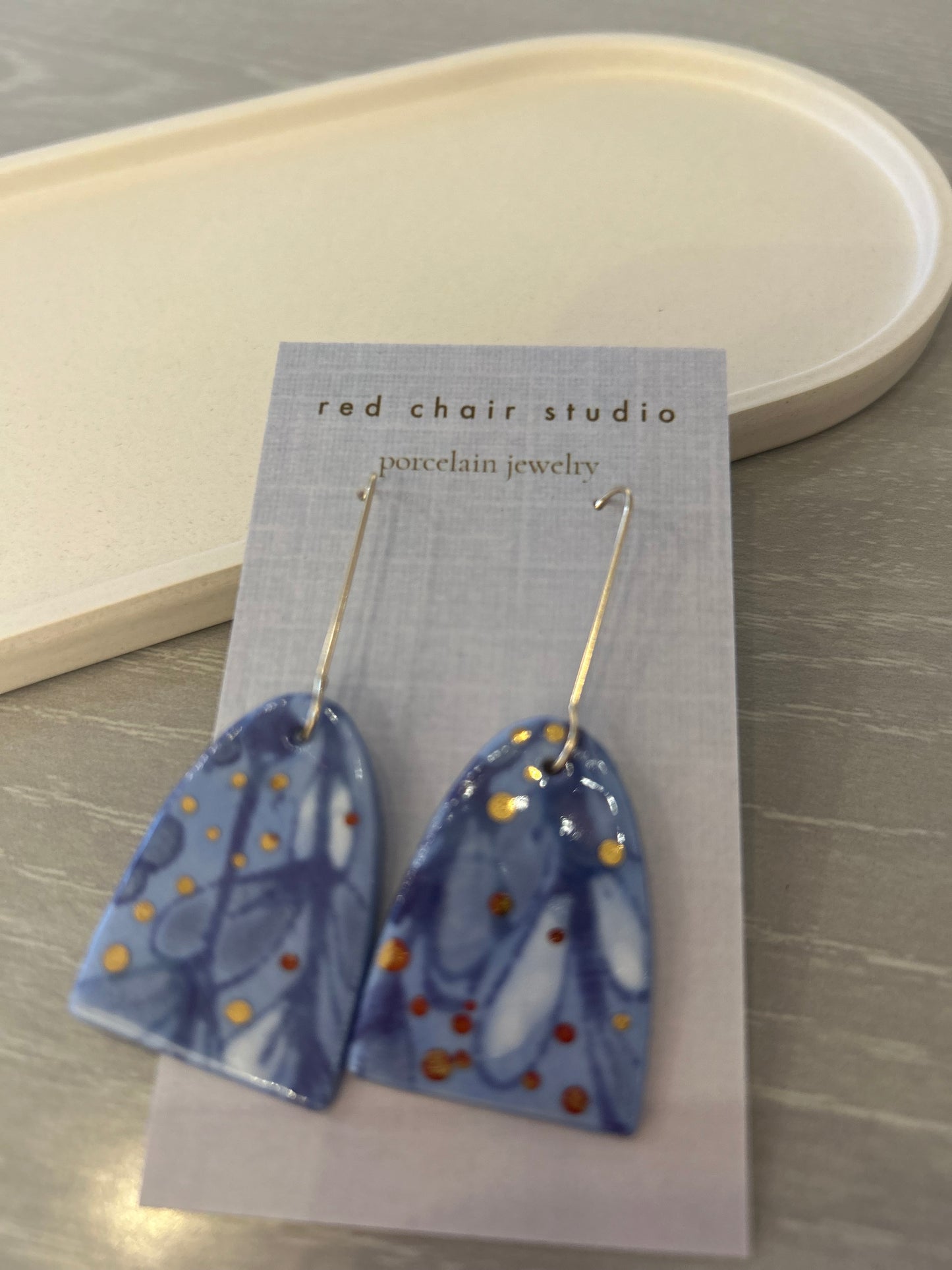 Earrings--Porcelain, Dangle--TALL, 4 Patterns (Red Chair Studio)