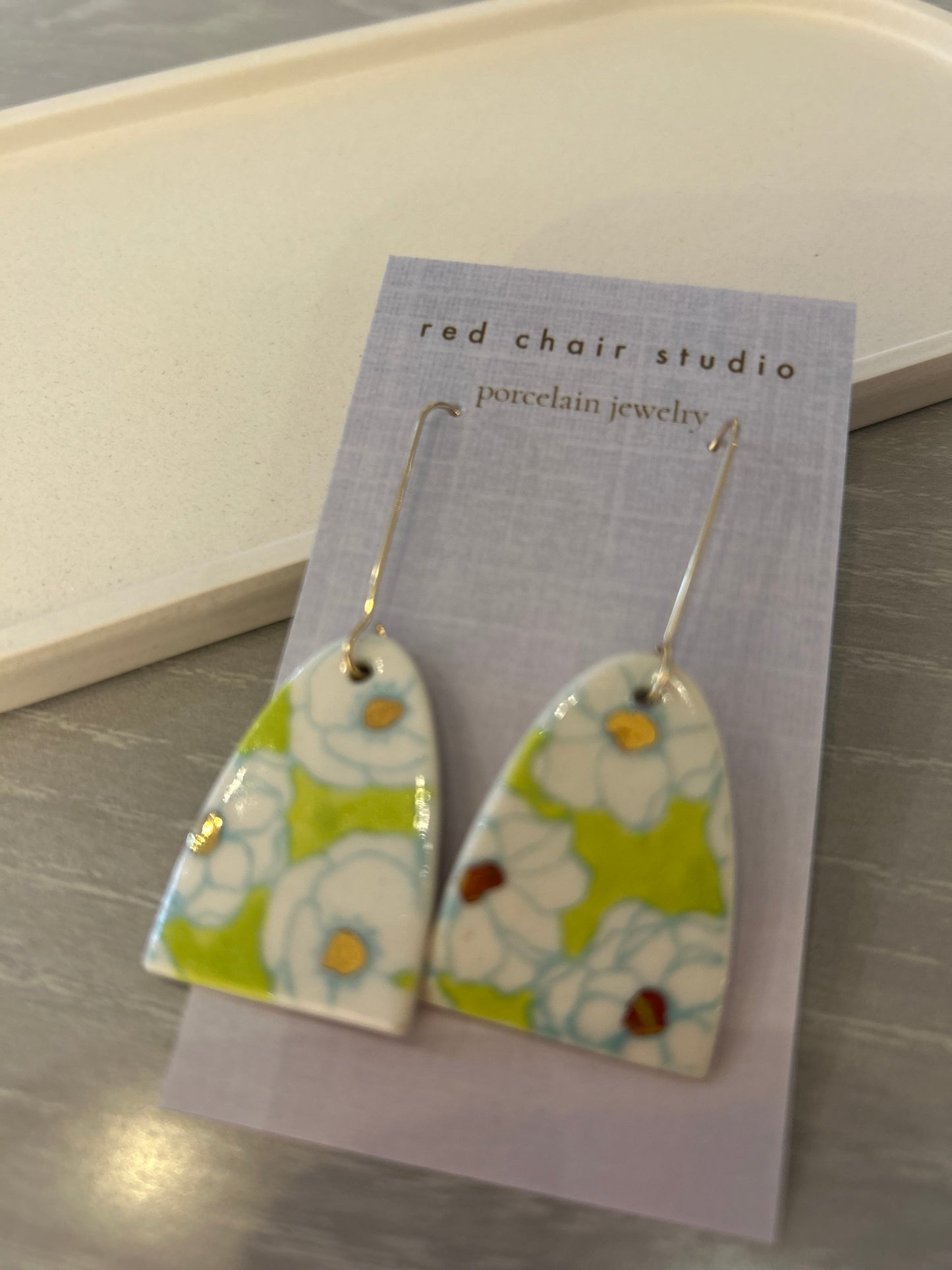 Earrings--Porcelain, Dangle--TALL, 4 Patterns (Red Chair Studio)
