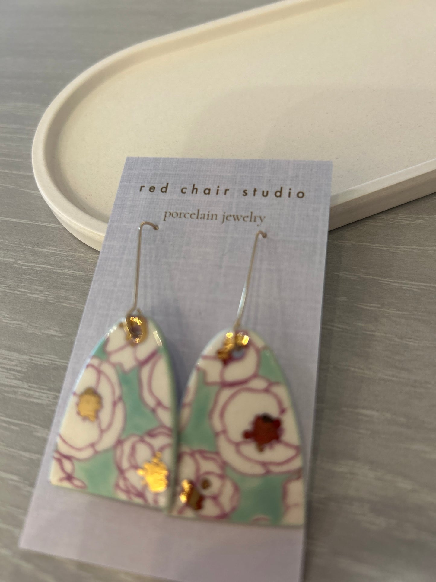 Earrings--Porcelain, Dangle--TALL, 4 Patterns (Red Chair Studio)