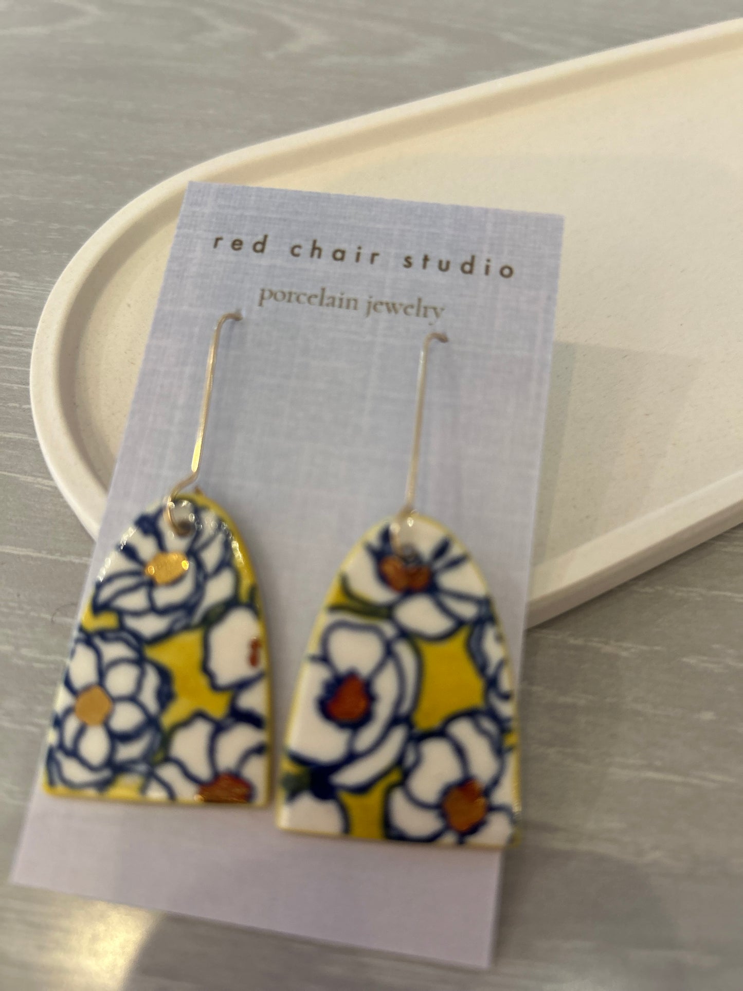 Earrings--Porcelain, Dangle--TALL, 4 Patterns (Red Chair Studio)
