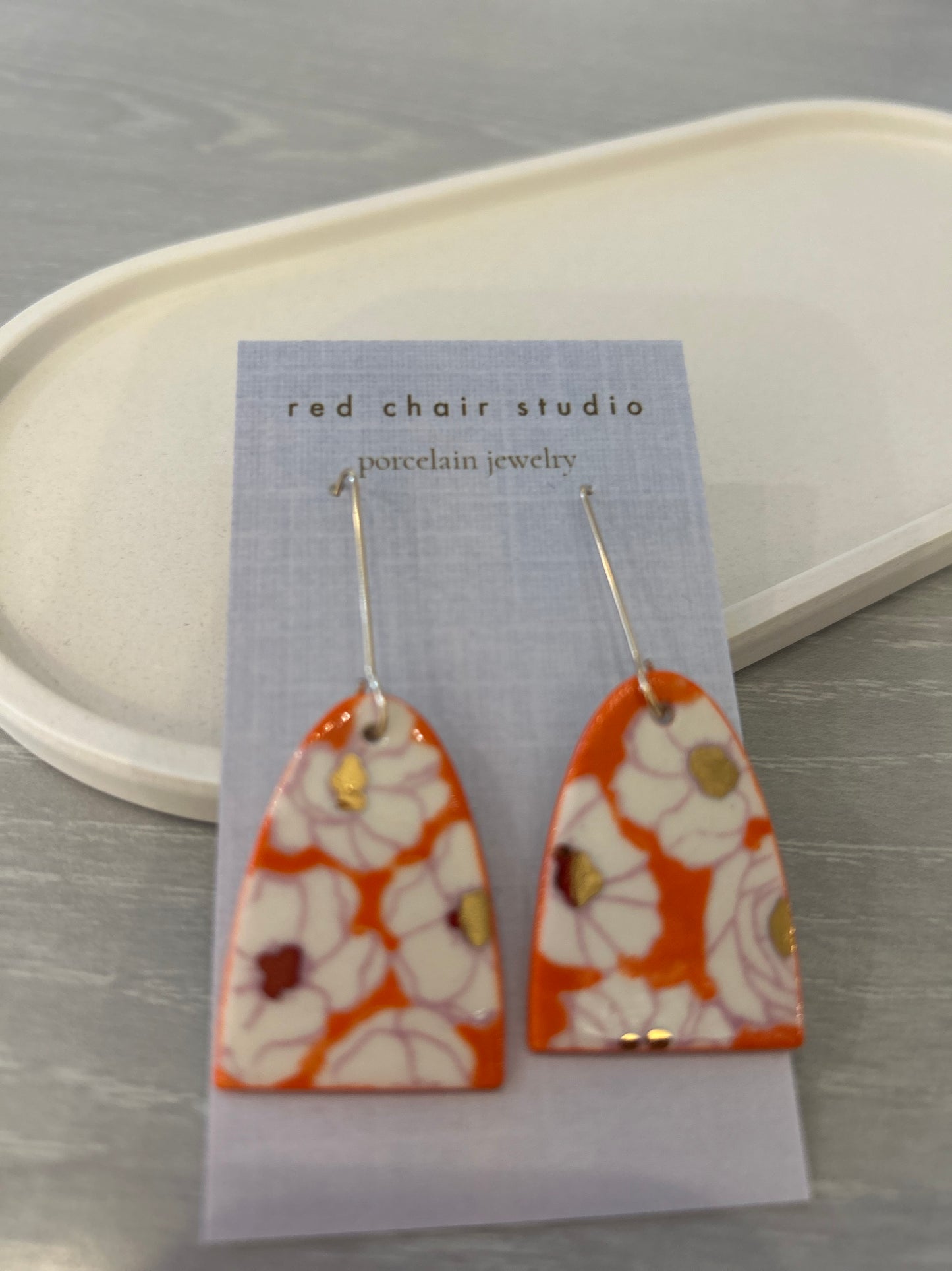 Earrings--Porcelain, Dangle--TALL, 4 Patterns (Red Chair Studio)