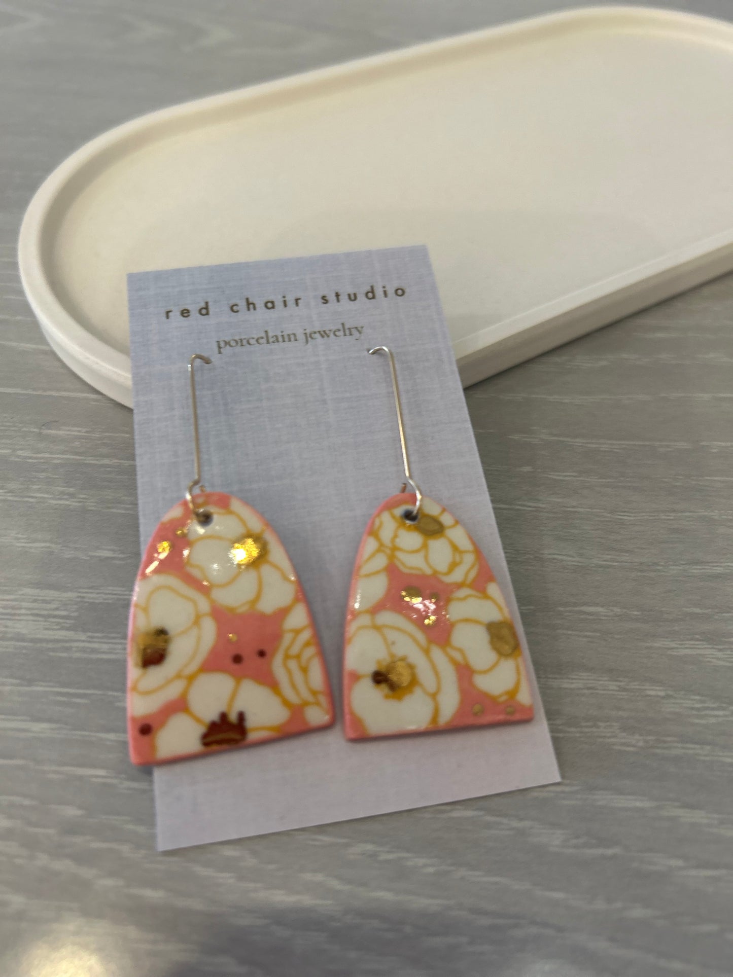Earrings--Porcelain, Dangle--TALL, 4 Patterns (Red Chair Studio)