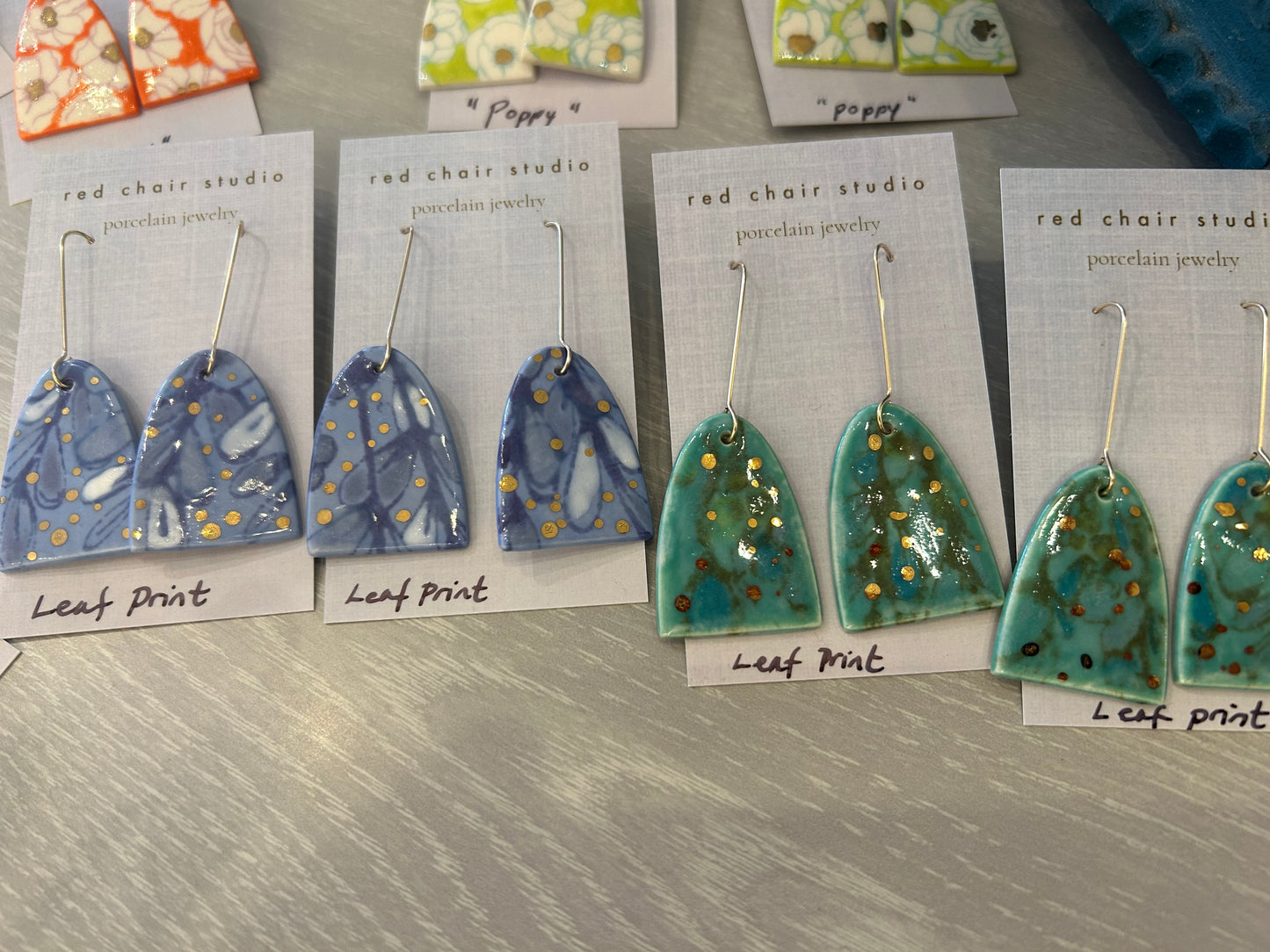 Earrings--Porcelain, Dangle--TALL, 4 Patterns (Red Chair Studio)