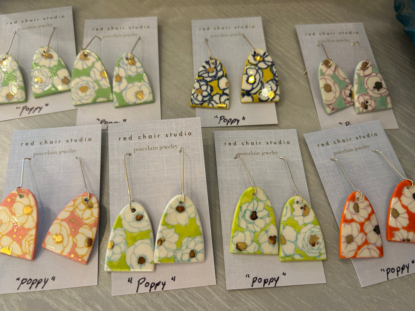 Earrings--Porcelain, Dangle--TALL, 4 Patterns (Red Chair Studio)