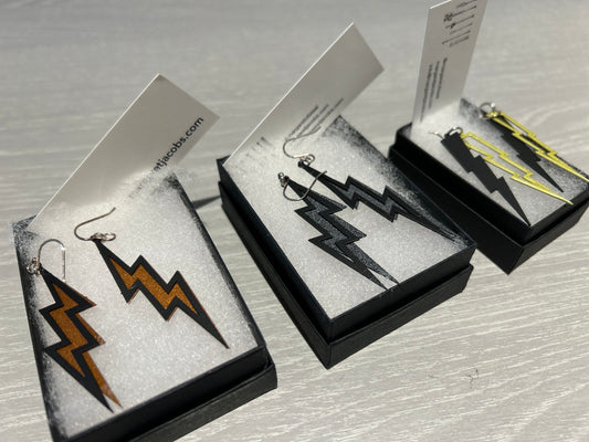 Earrings-Lightning Bolts, "Shadow", Single or Double, Steel, 3 Colors (Margaret Jacobs)