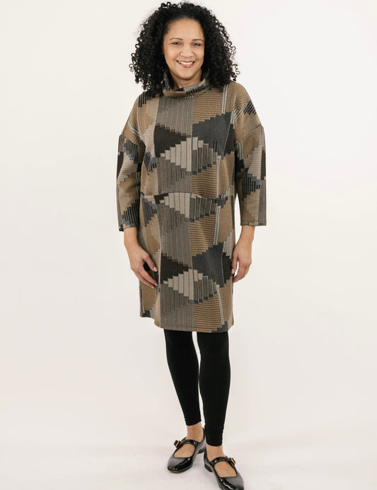 Dress--"Rio", Funnel Neck, Black & Tan (Shannon Passero)