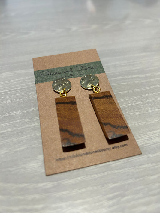 Earrings--Post-Dangles, Metal & Wood (Sticks and Stones)