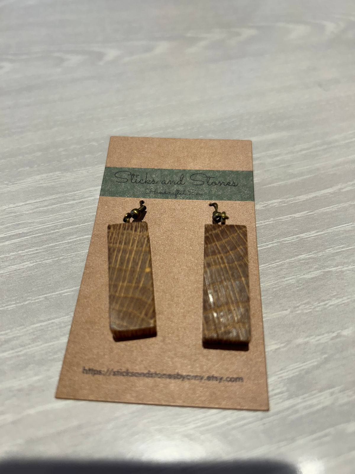 Earrings--Dangles, Quarter-Sawn Oak (Sticks and Stones)