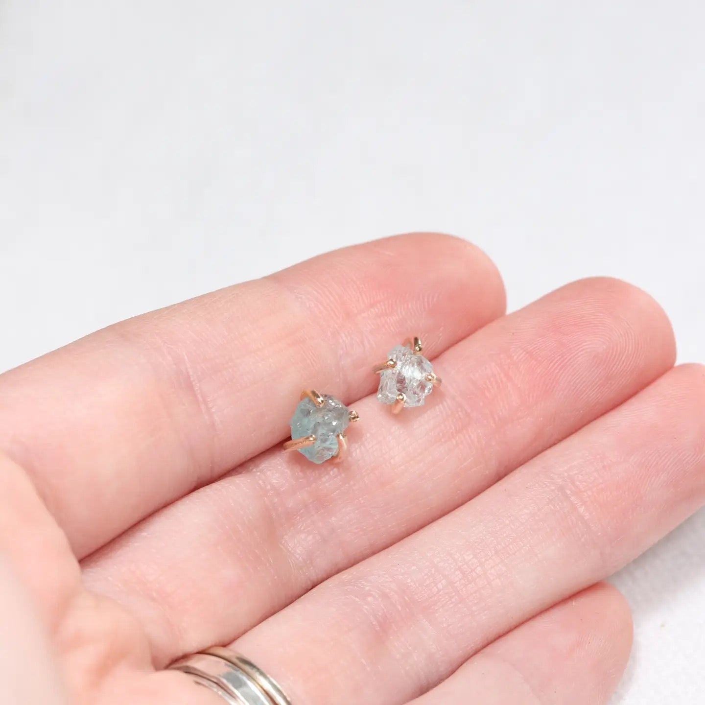 Earrings--Stud, Raw Stone, Silver OR Gold, 3 Stones (Esme)