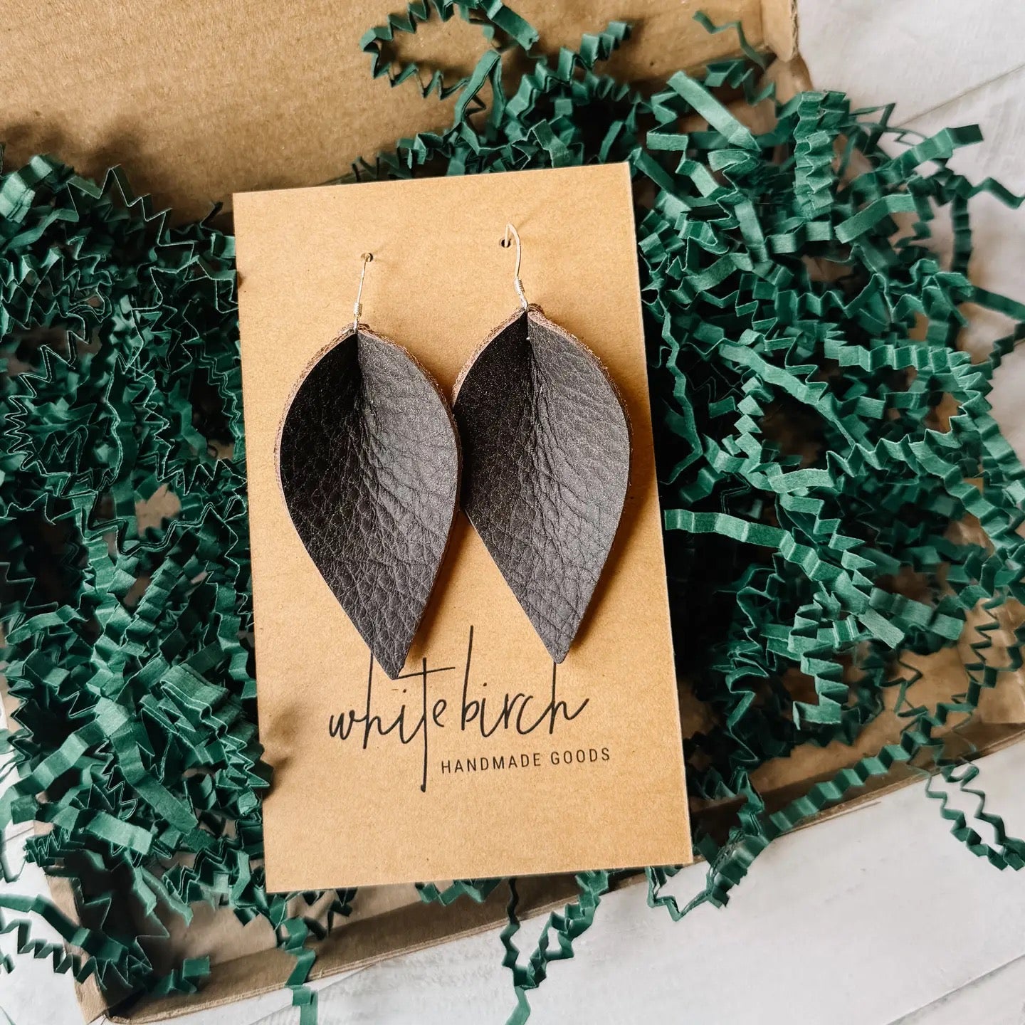 Earrings--Leaf, Leather, Many Colors (Whitebirch Handmade Goods)