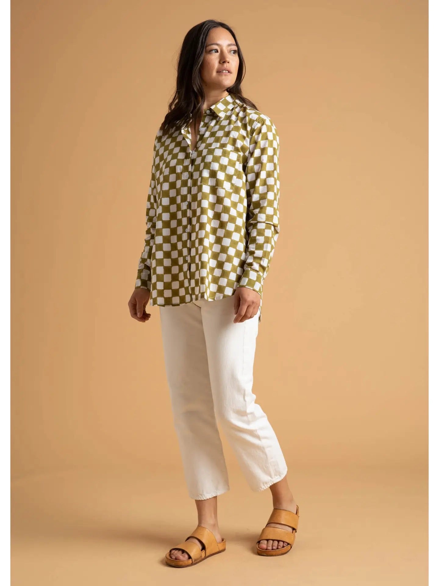 Blouse--"Good Boyfriend", Cotton, Checkerboard, Olive Green (and for Good)